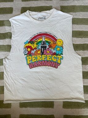 Coca-Cola White Tank Cut Off with Colorful Rainbow Floral 'Perfect Harmony'